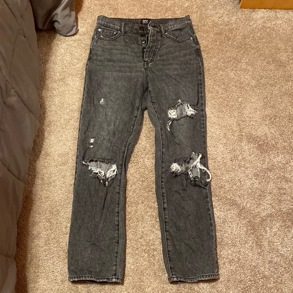 Urban Outfitters Gray Straight Leg Distressed Jeans
